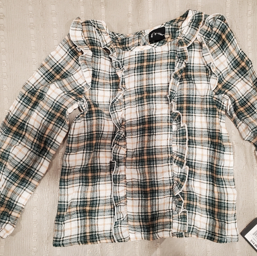 NWT green plaid toddler's ruffled blouse